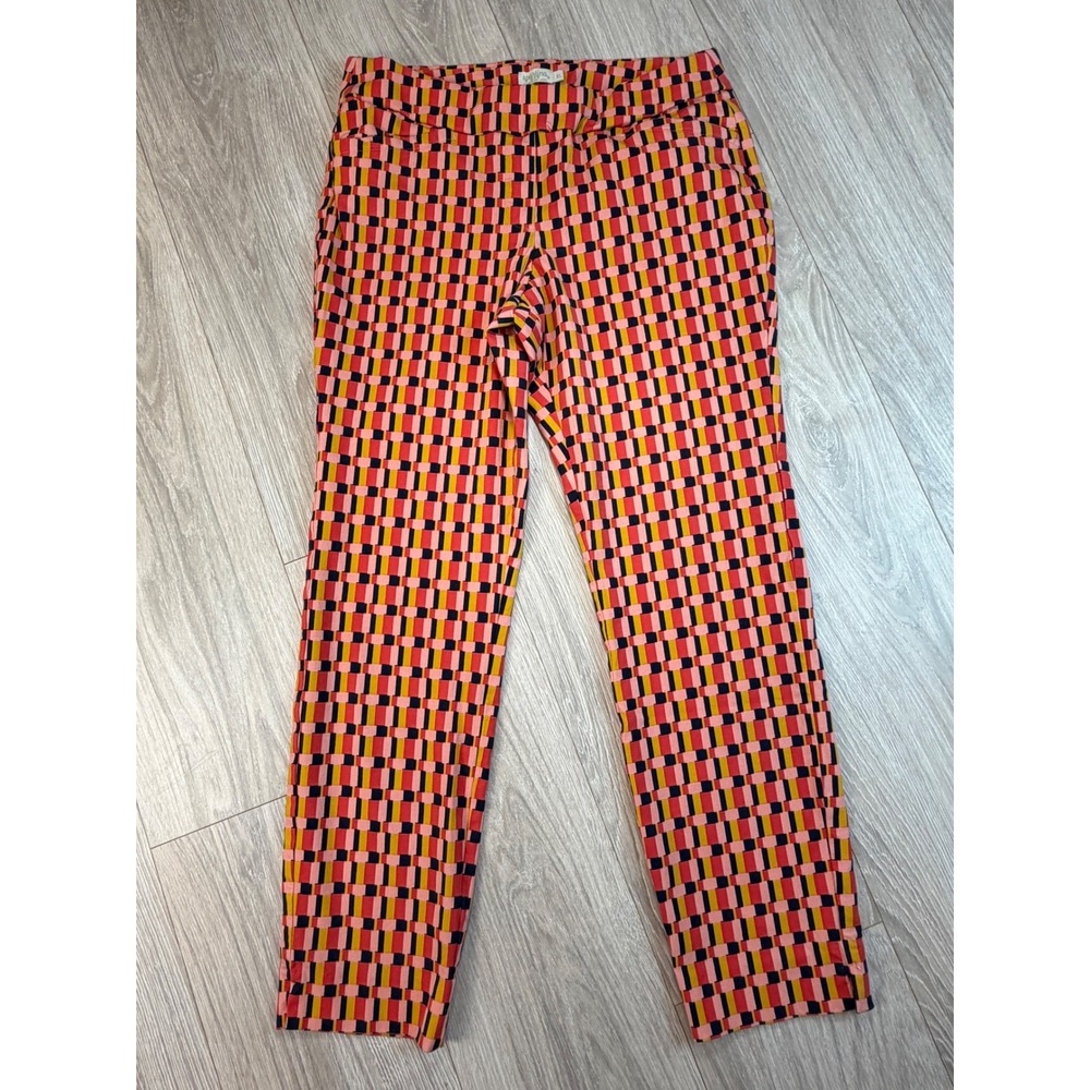 Spartina 449 Pink Geometric Block Print Ankle Pants XL Stretch Slim Leg Trousers